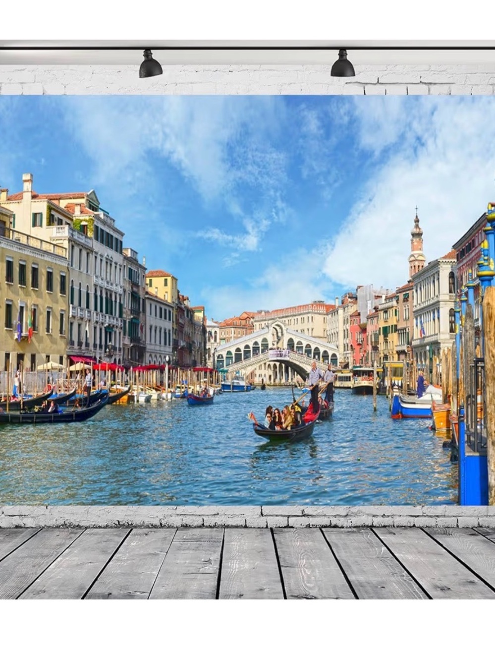 8/6 ft Venice Canal Wall Mural - Gondolas on Blue Water backdrop